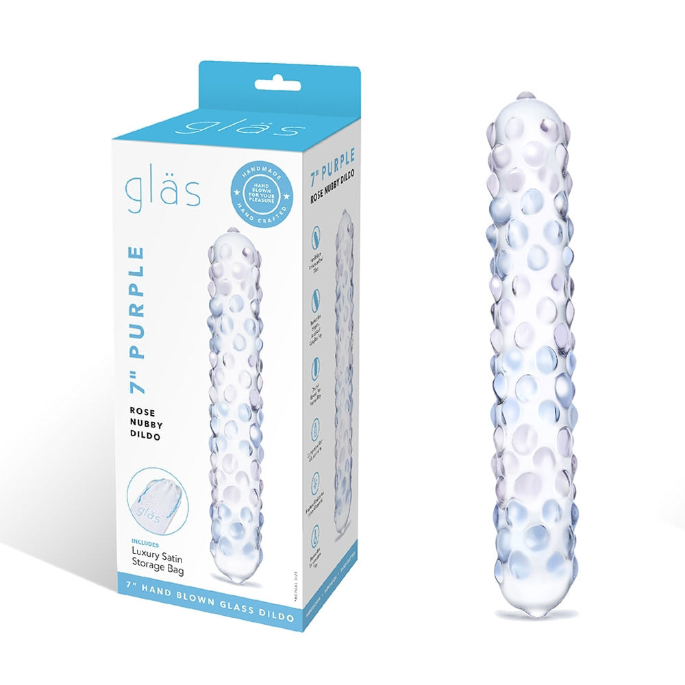Glas 9" Purple Rose Nubby Glass Dildo - Purple/Pink