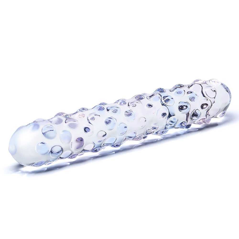 Glas 9" Purple Rose Nubby Glass Dildo - Purple/Pink
