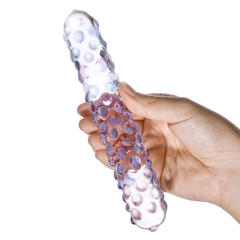 Glas 9" Purple Rose Nubby Glass Dildo - Purple/Pink
