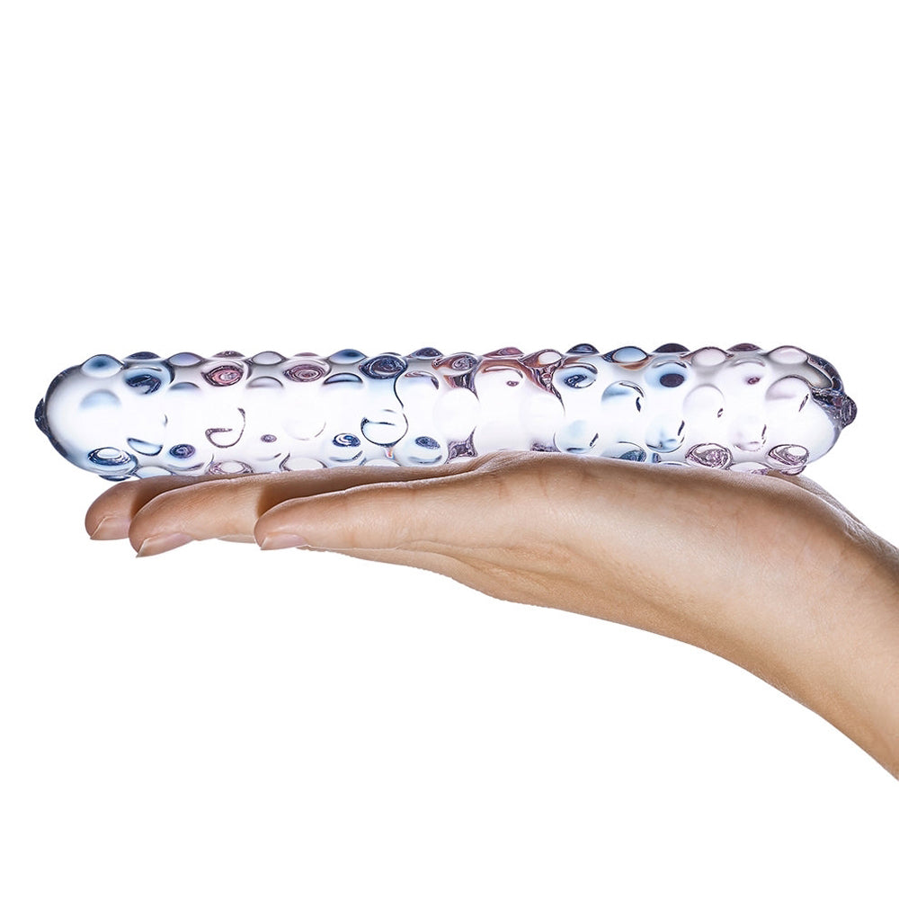 Glas 9" Purple Rose Nubby Glass Dildo - Purple/Pink
