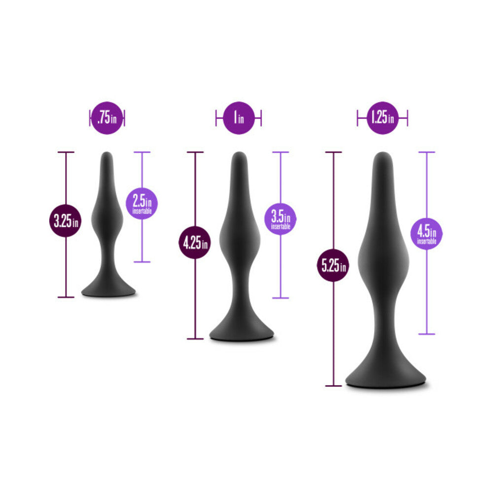 Blush Anal Adventures Platinum Silicone Beginner Plug Kit - Black
