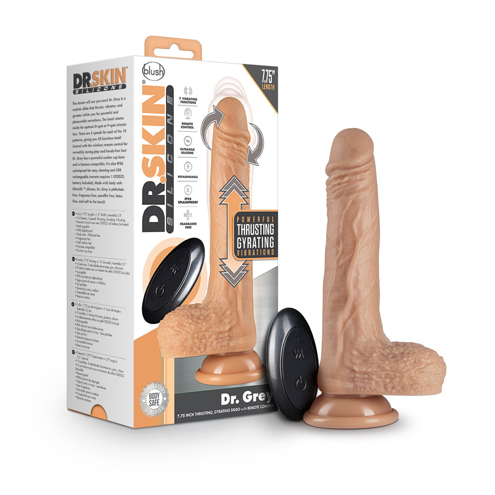 Dr. Skin Silicone Dr. Grey Thrusting Dildo-Vanilla 7"