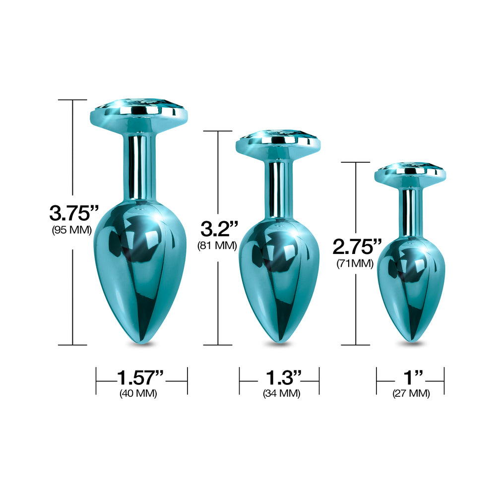 Nixie Metal Butt Plug Trainer Set w/Inlaid Jewel - Blue Metallic