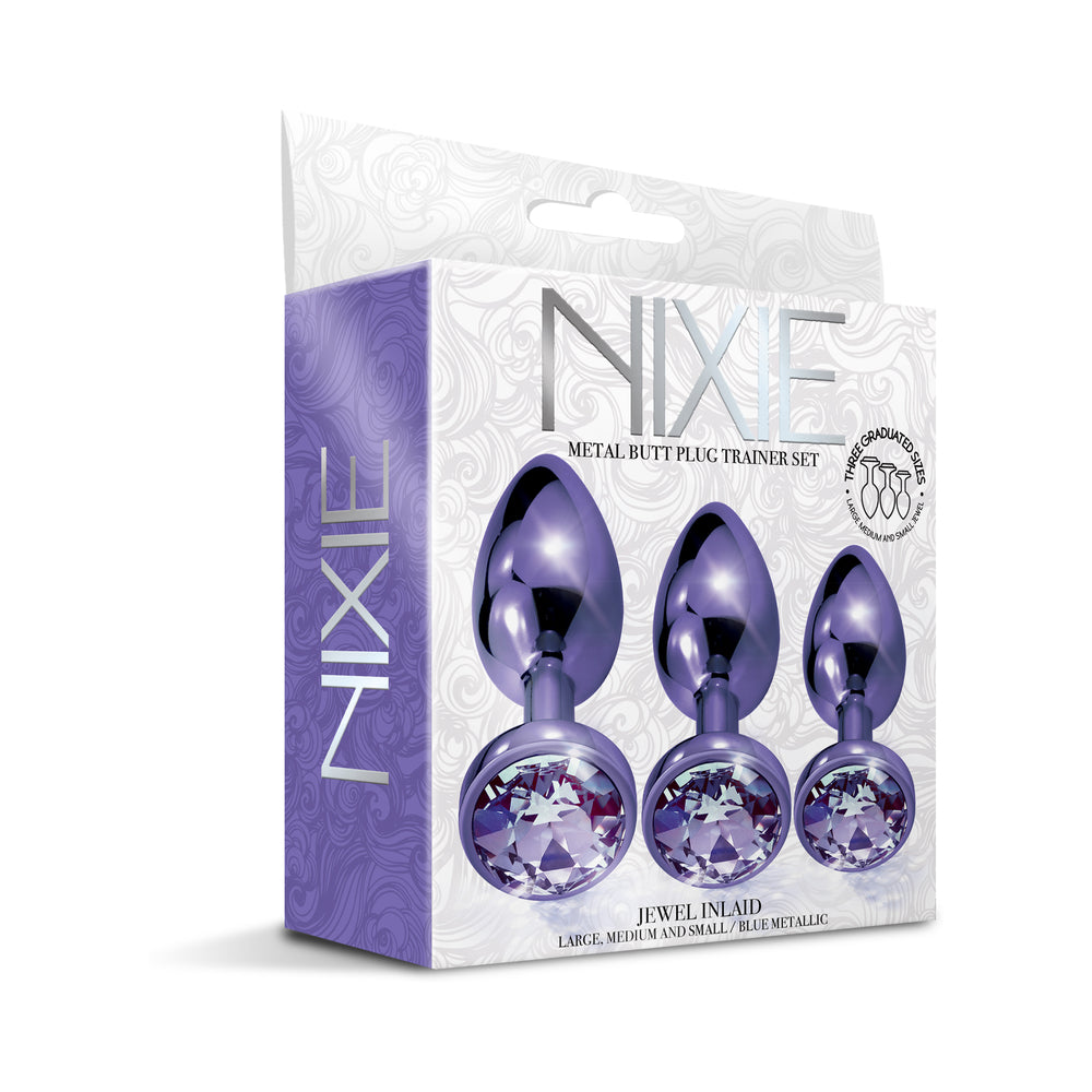 Nixie Metal Butt Plug Trainer Set w/Inlaid Jewel - Purple Metallic