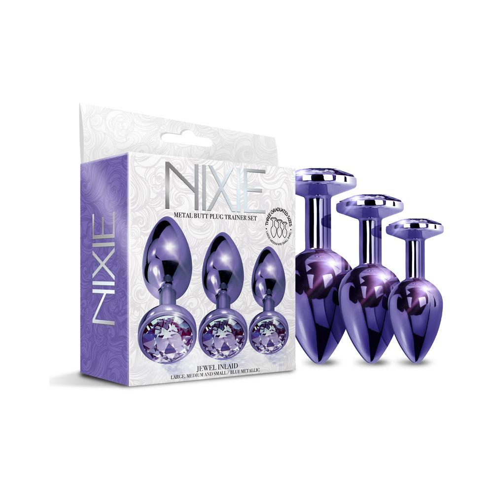 Nixie Metal Butt Plug Trainer Set w/Inlaid Jewel - Purple Metallic