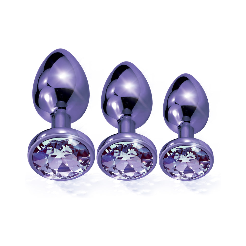 Nixie Metal Butt Plug Trainer Set w/Inlaid Jewel - Purple Metallic