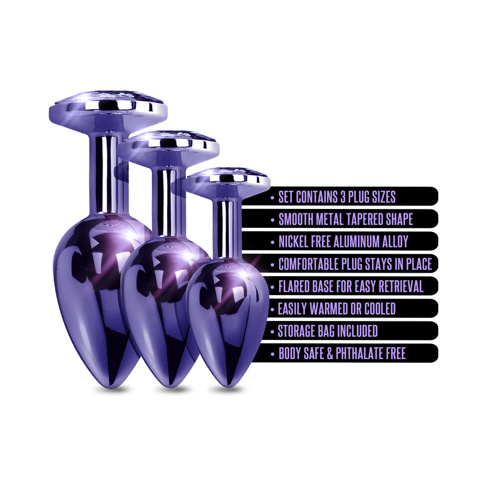 Nixie Metal Butt Plug Trainer Set w/Inlaid Jewel - Purple Metallic