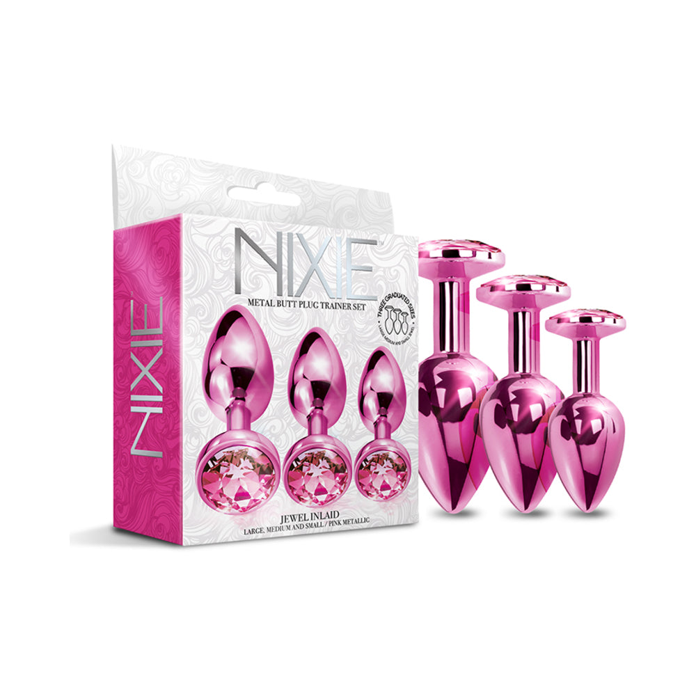 Nixie Metal Butt Plug Trainer Set w/Inlaid Jewel - Pink Metallic
