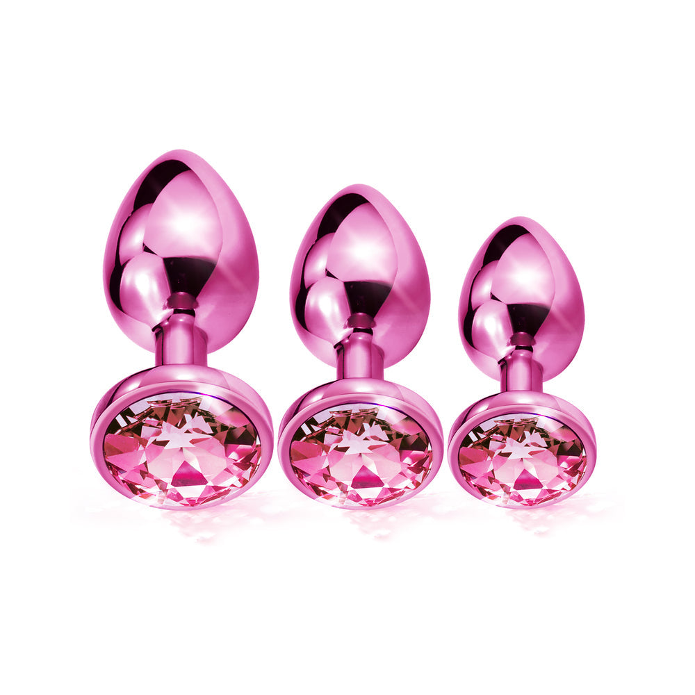 Nixie Metal Butt Plug Trainer Set w/Inlaid Jewel - Pink Metallic
