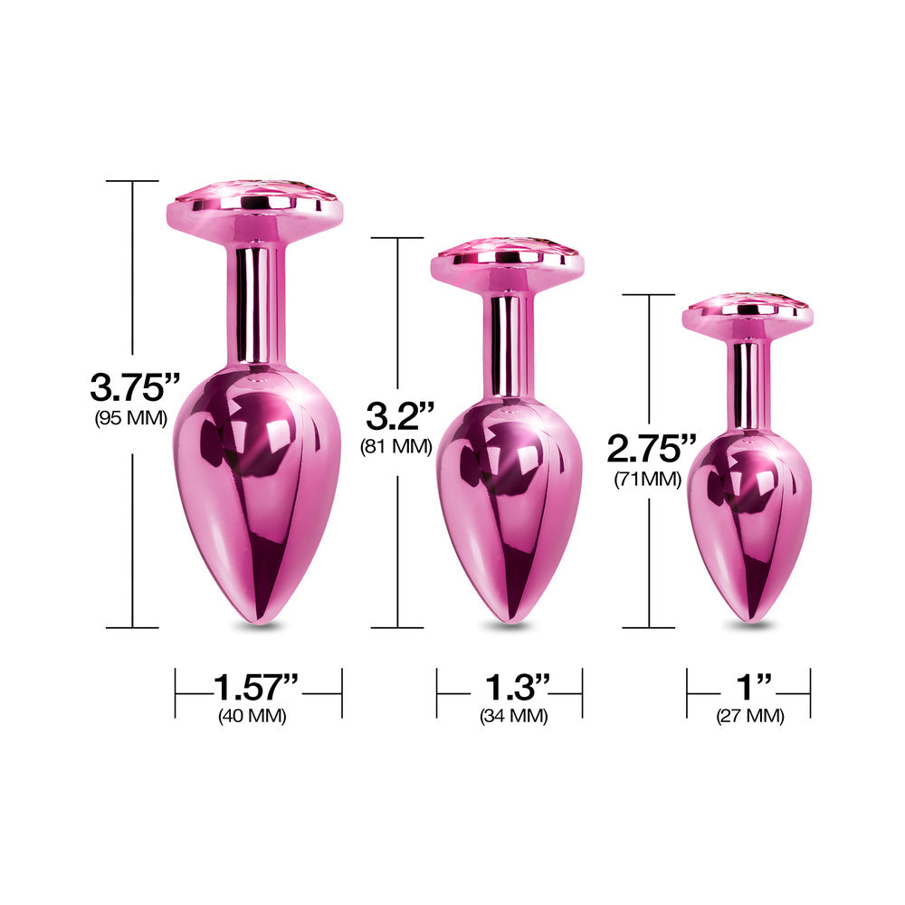Nixie Metal Butt Plug Trainer Set w/Inlaid Jewel - Pink Metallic