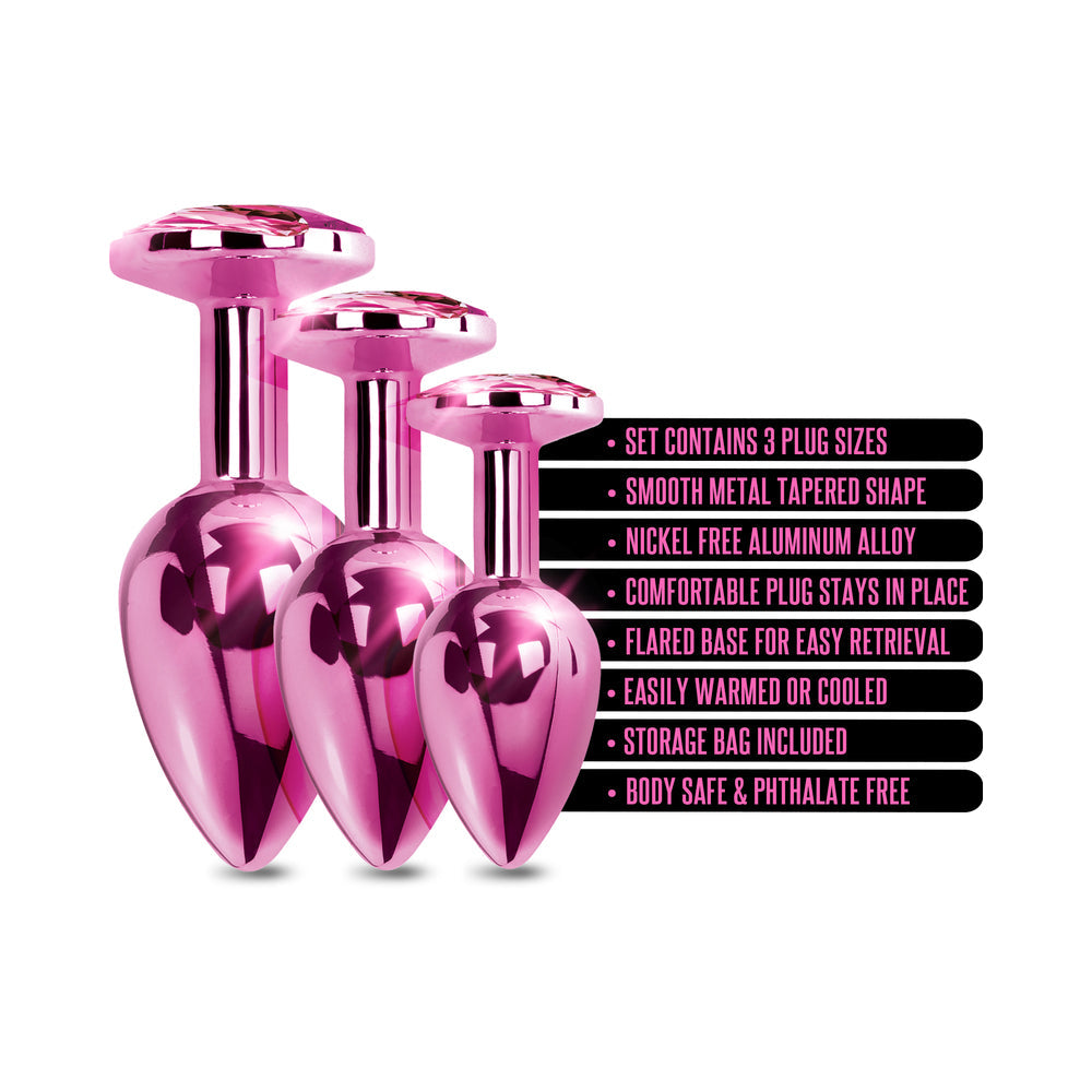 Nixie Metal Butt Plug Trainer Set w/Inlaid Jewel - Pink Metallic
