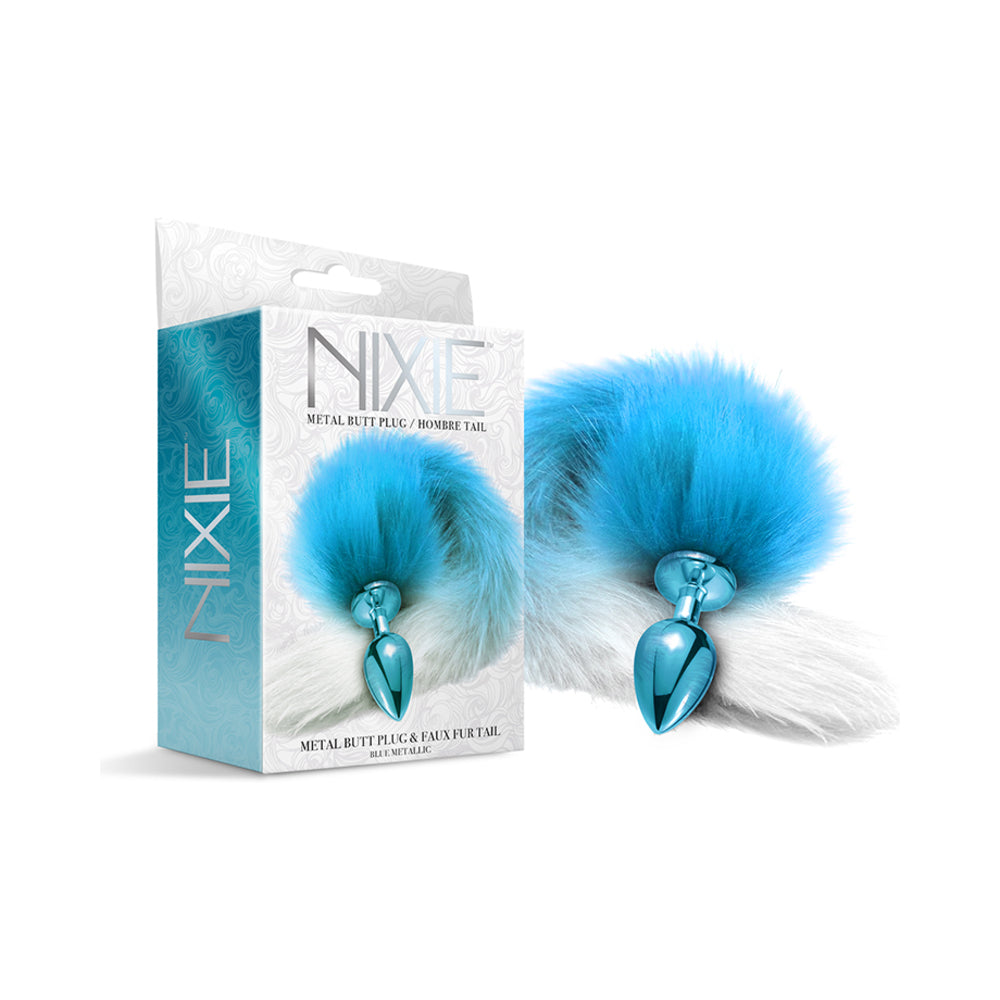 Nixie Metal Butt Plug w/Faux Fur Tail - Blue Metallic