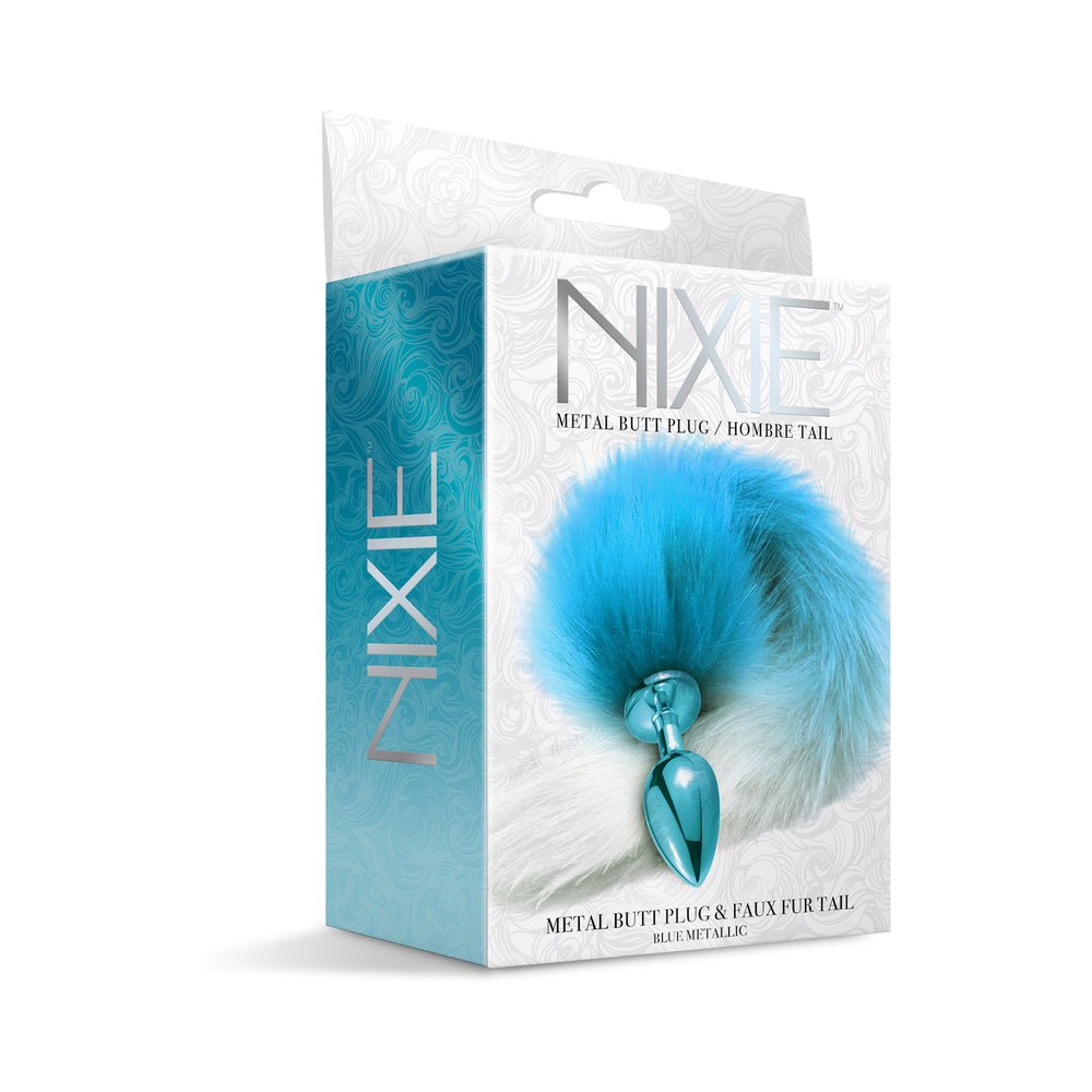 Nixie Metal Butt Plug w/Faux Fur Tail - Blue Metallic