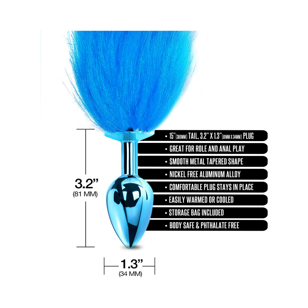 Nixie Metal Butt Plug w/Faux Fur Tail - Blue Metallic