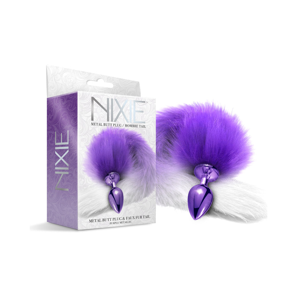 Nixie Metal Butt Plug w/Faux Fur Tail - Purple Metallic