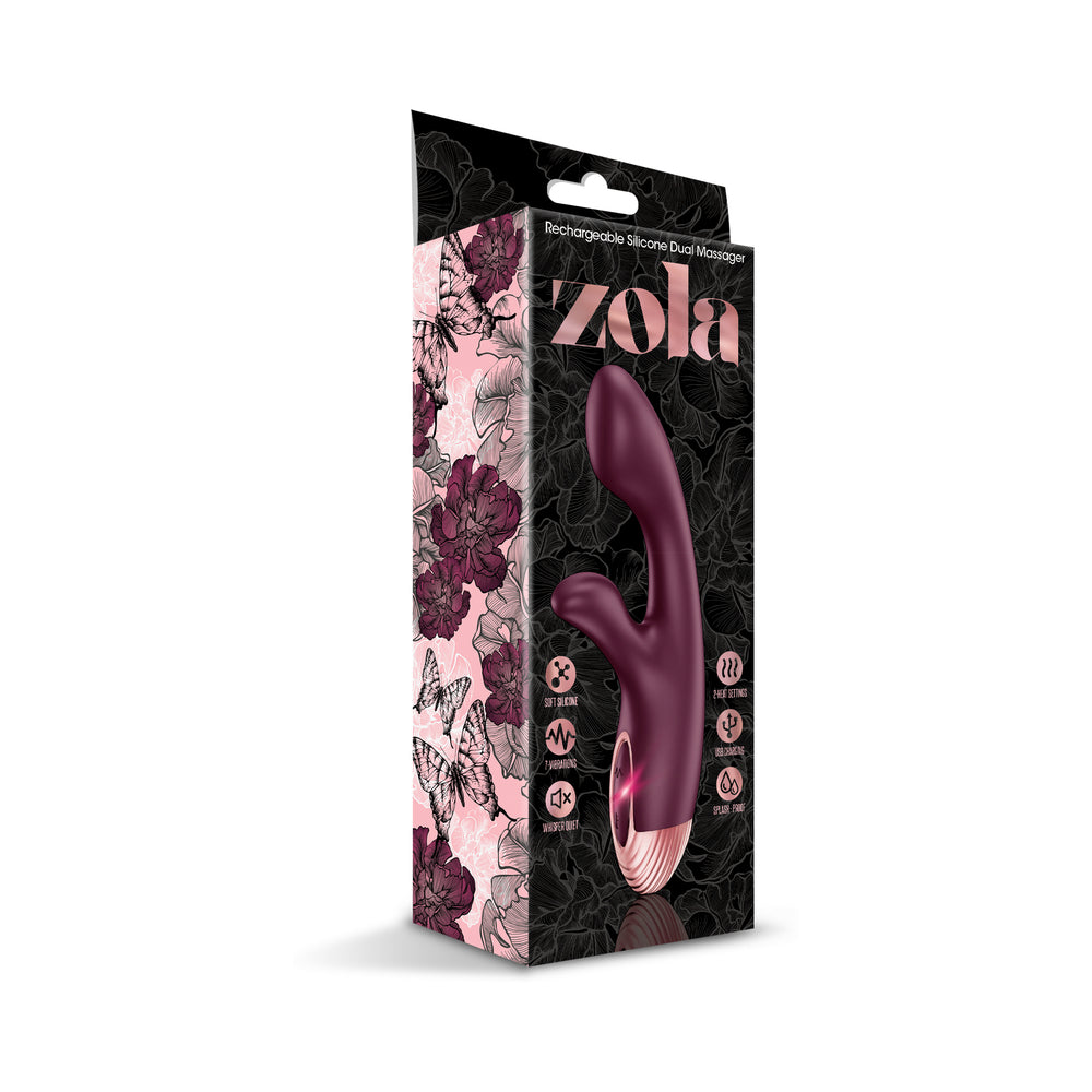 Zola Rechargeable Silicone Dual Massager - Burgundy/Rose Gold