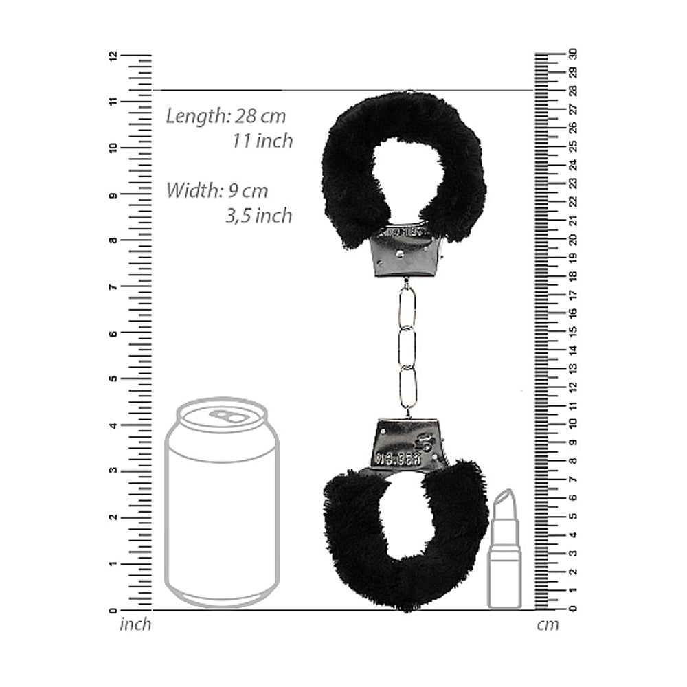 Shots Ouch Black & White Beginner's Furry Hand Cuffs - Black