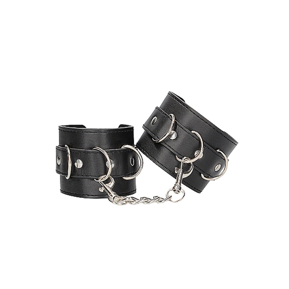 Shots Ouch Black & White Bonded Leather Hand/Ankle Cuffs - Black