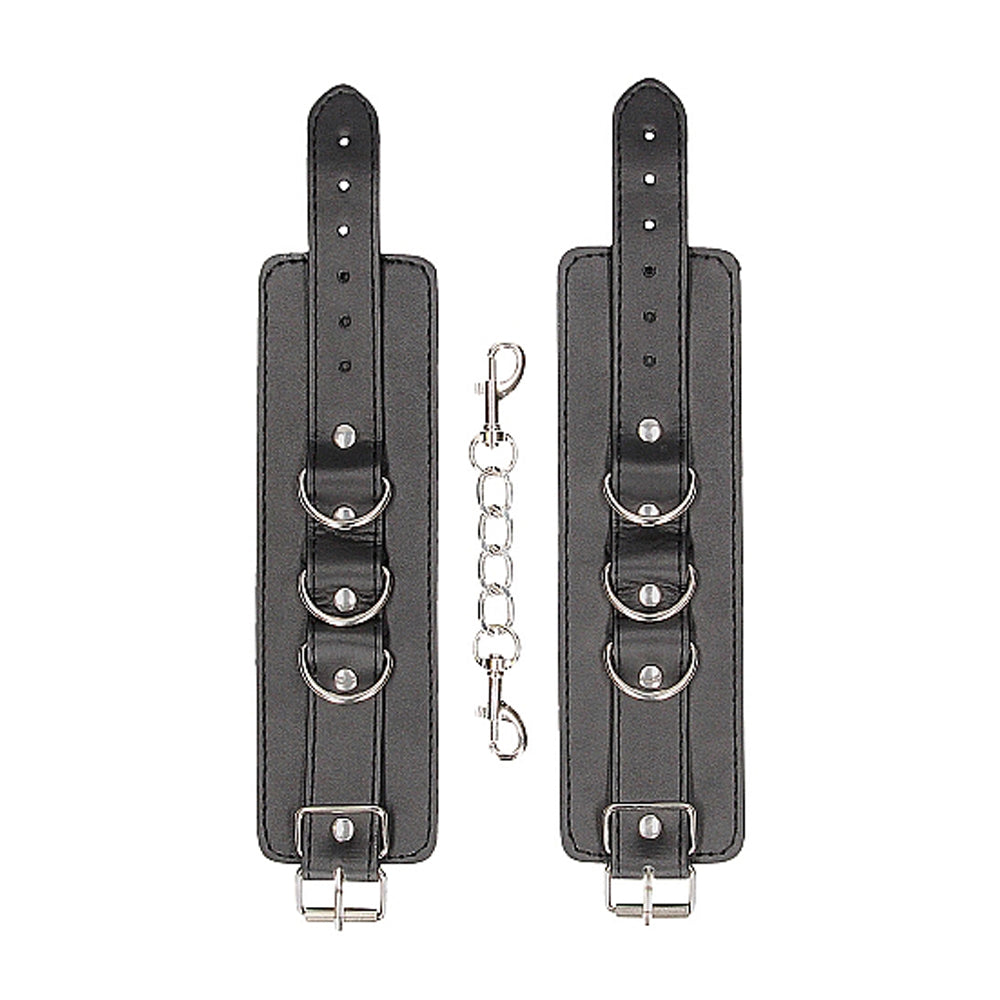 Shots Ouch Black & White Bonded Leather Hand/Ankle Cuffs - Black