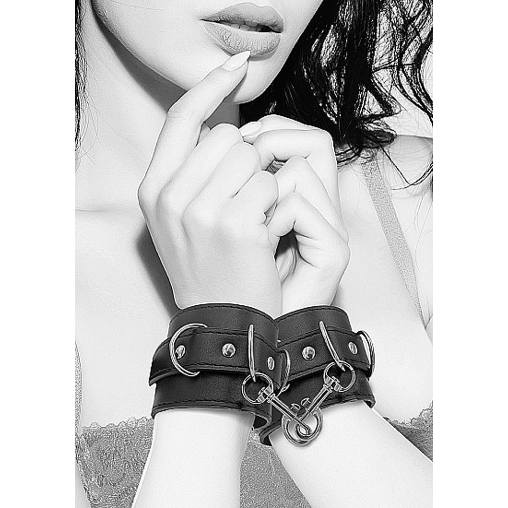 Shots Ouch Black & White Bonded Leather Hand/Ankle Cuffs - Black