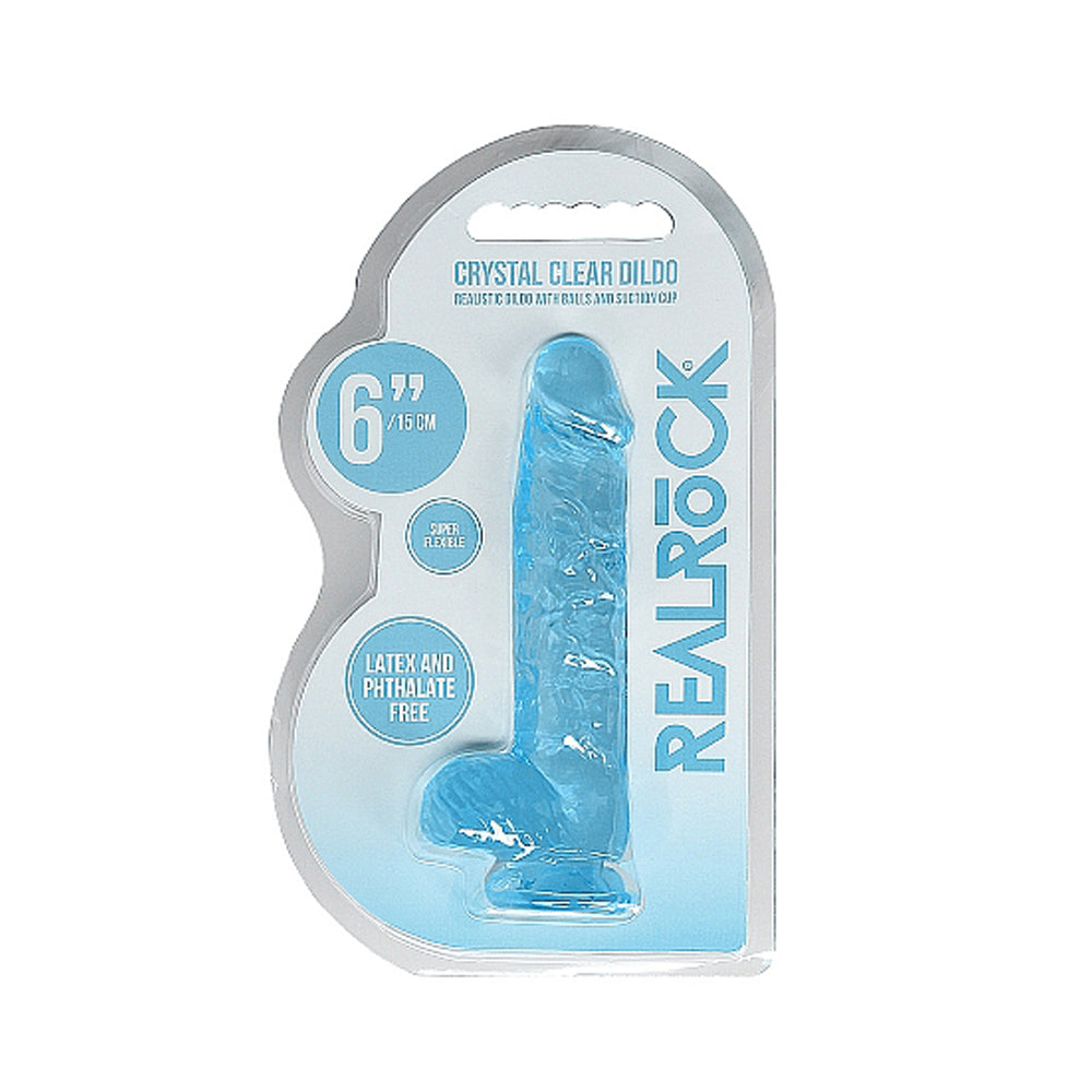Shots RealRock Realistic Crystal Clear 6" Dildo w/Balls - Blue