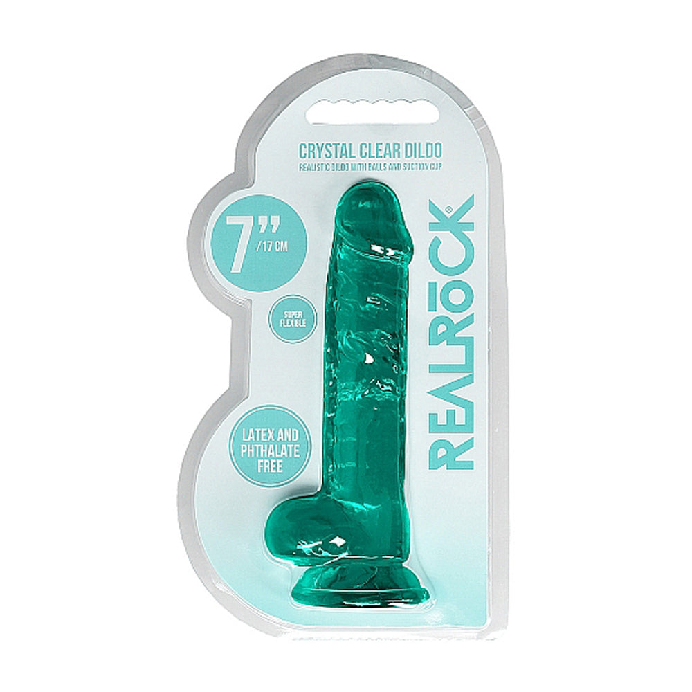 Shots RealRock Realistic Crystal Clear 7" Dildo w/Balls - Turquoise