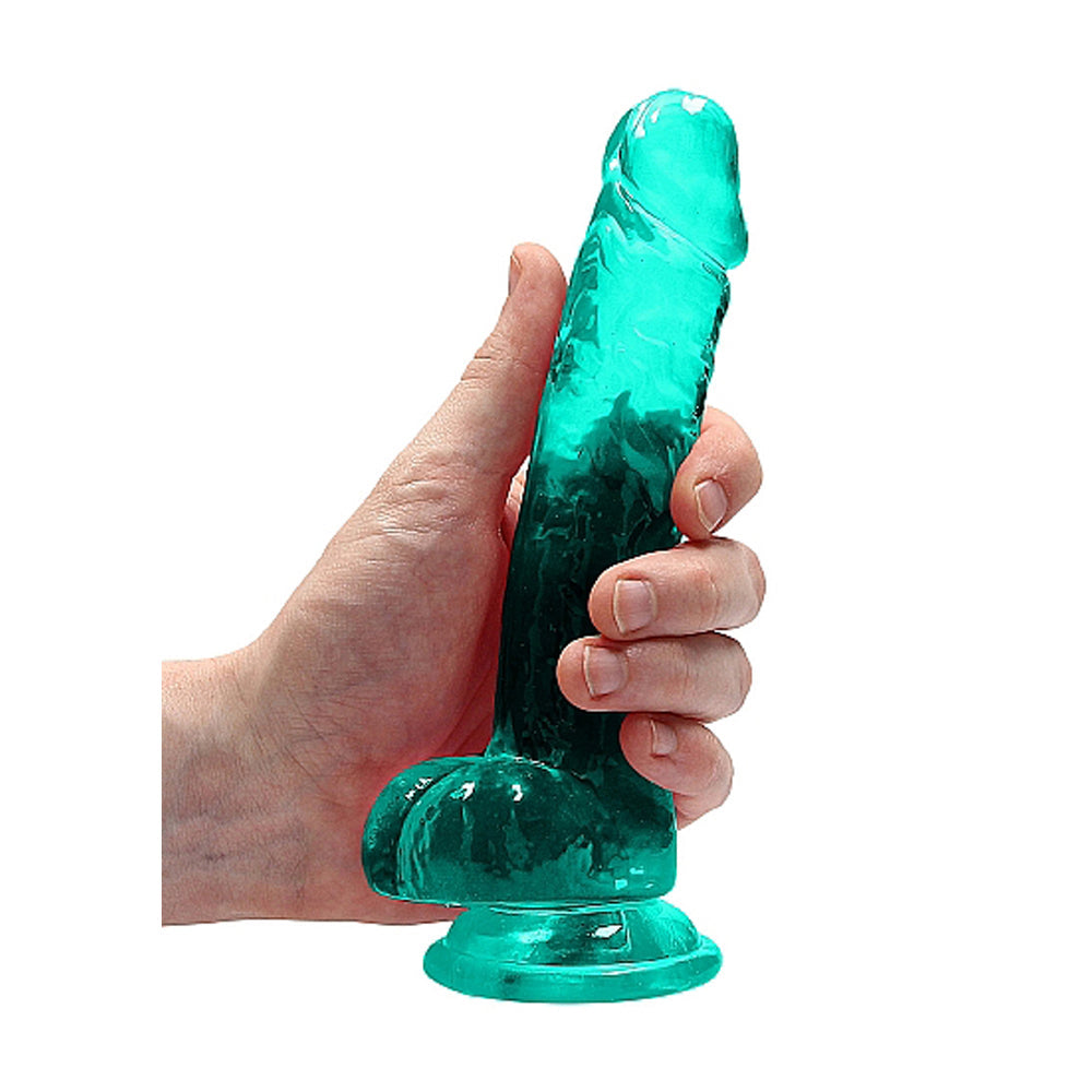 Shots RealRock Realistic Crystal Clear 7" Dildo w/Balls - Turquoise