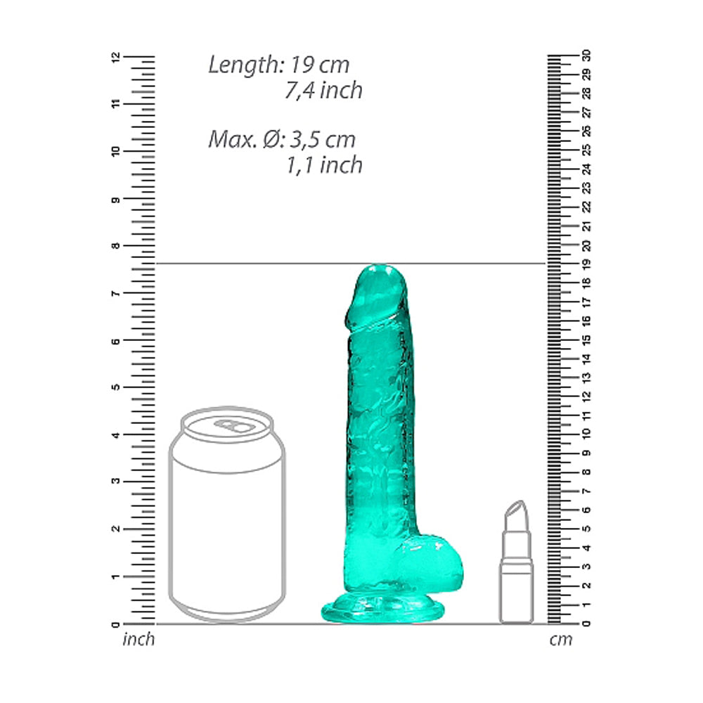 Shots RealRock Realistic Crystal Clear 7" Dildo w/Balls - Turquoise