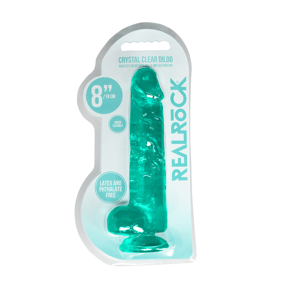 Shots RealRock Realistic Crystal Clear 8" Dildo w/Balls - Turquoise