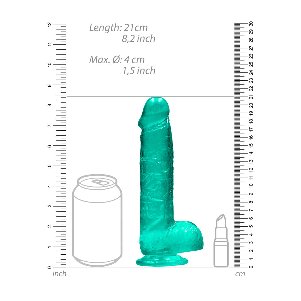 Shots RealRock Realistic Crystal Clear 8" Dildo w/Balls - Turquoise