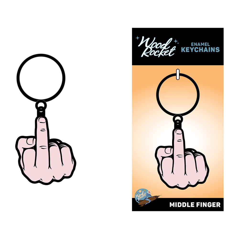 Wood Rocket Middle Finger Keychain - Pink