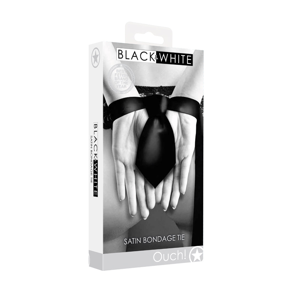 Shots Ouch Black & White Satin Bondage Tie - Black