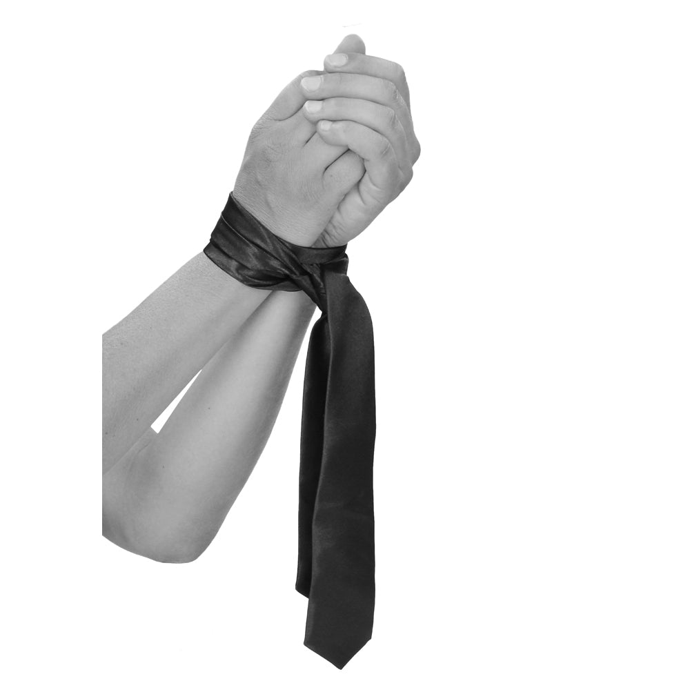 Shots Ouch Black & White Satin Bondage Tie - Black