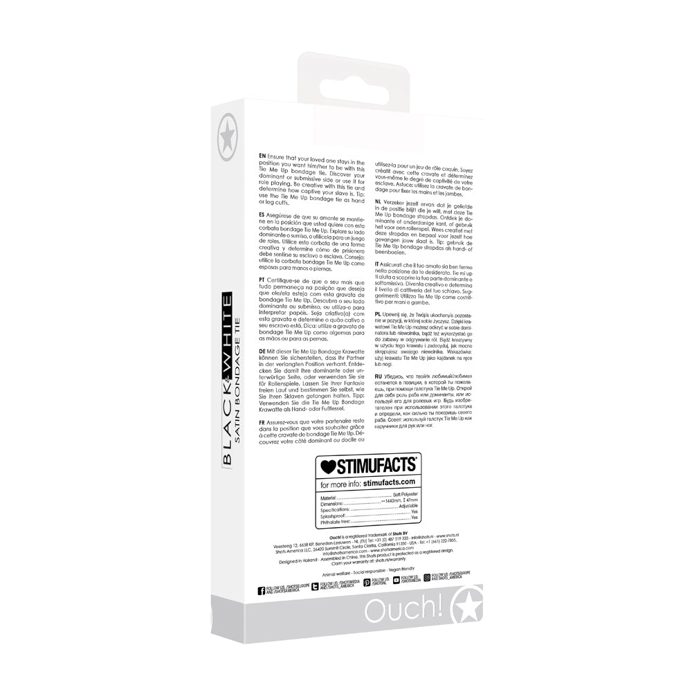 Shots Ouch Black & White Satin Bondage Tie - Black