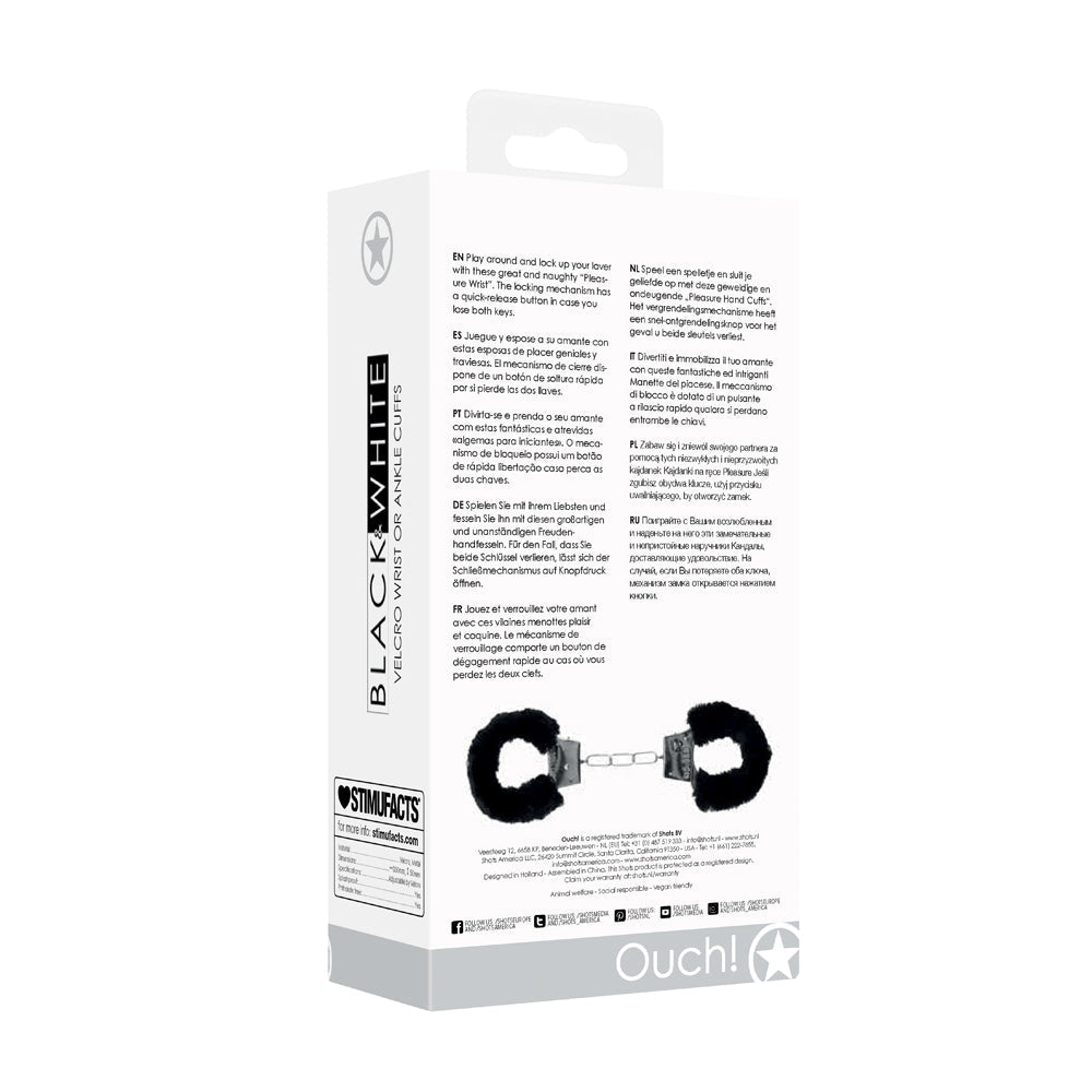 Shots Ouch Black & White Velcro Hand/Ankle Cuffs - Black