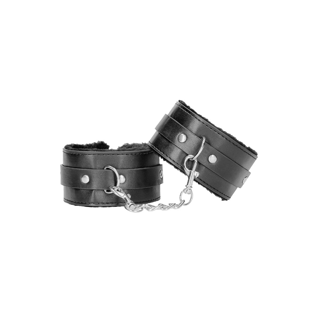 Shots Ouch Black & White Plush Bonded Leather Ankle Cuffs - Black
