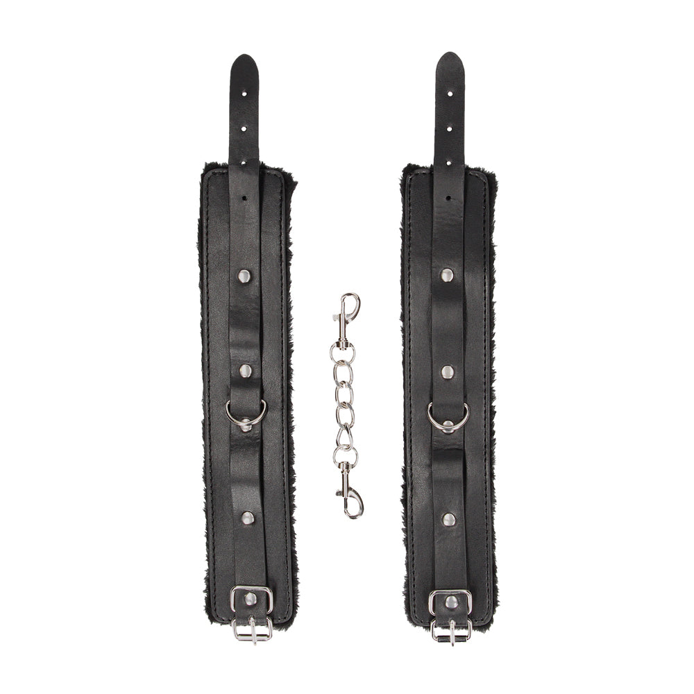 Shots Ouch Black & White Plush Bonded Leather Ankle Cuffs - Black