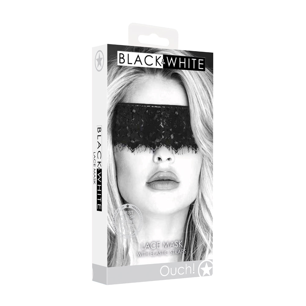Shots Ouch Black & White Lace Mask w/Elastic Straps - Black