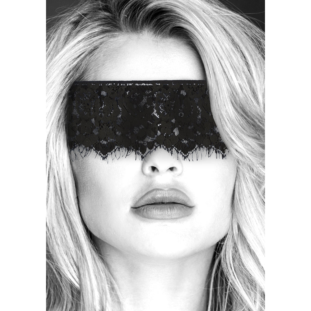 Shots Ouch Black & White Lace Mask w/Elastic Straps - Black