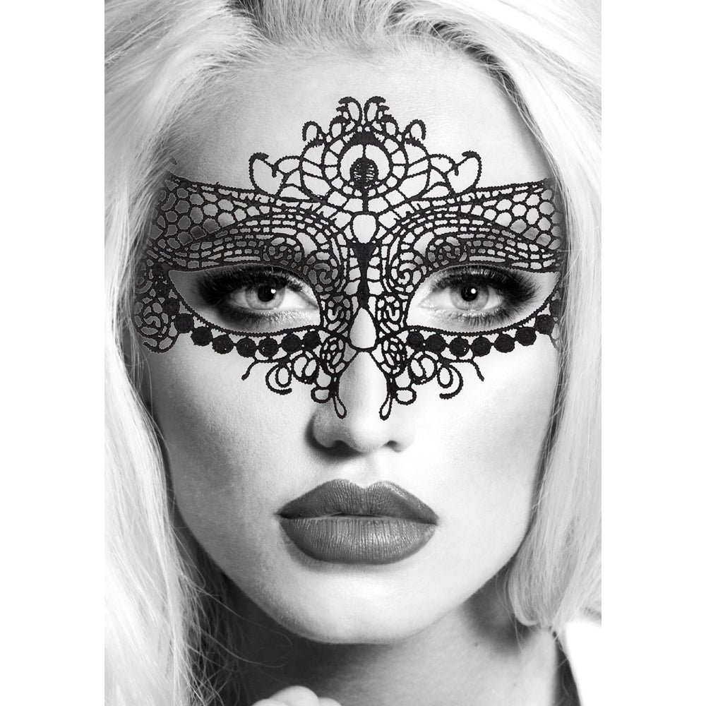 Shots Ouch Black & White Lace Eye Mask - Queen Black
