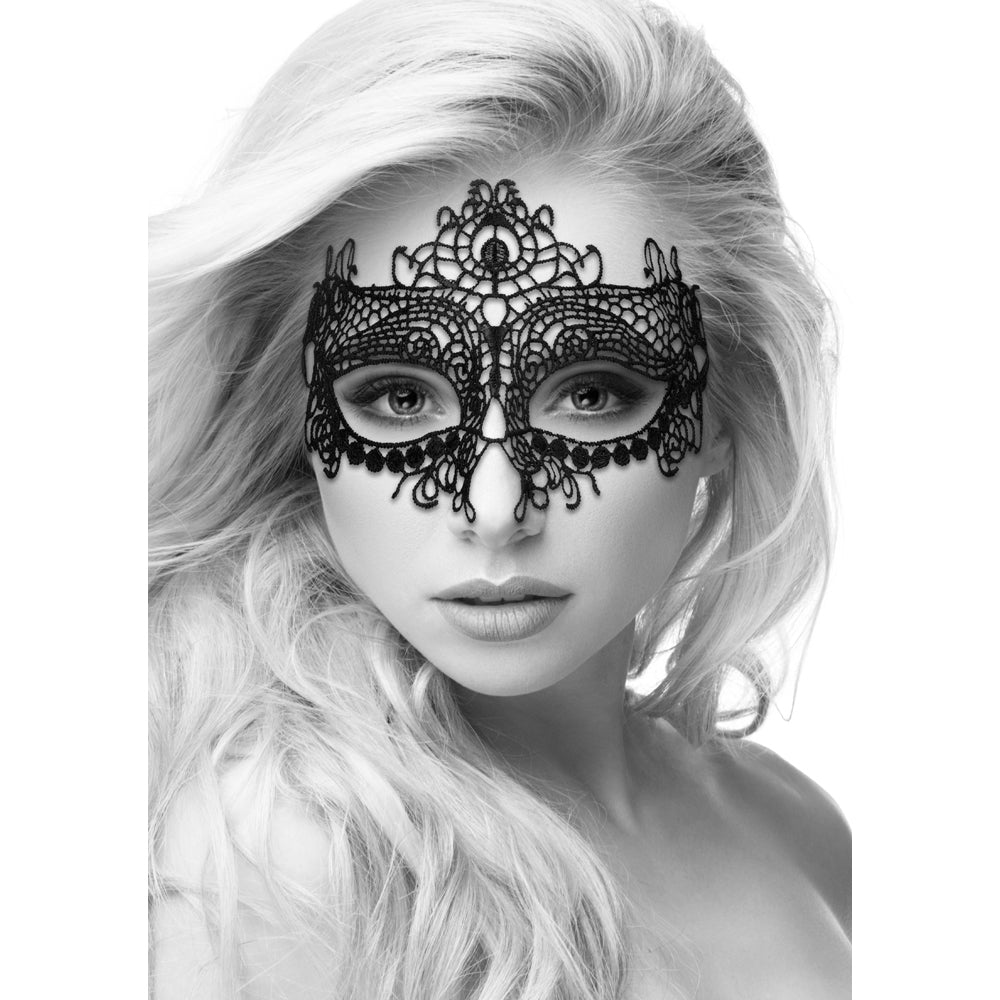 Shots Ouch Black & White Lace Eye Mask - Queen Black