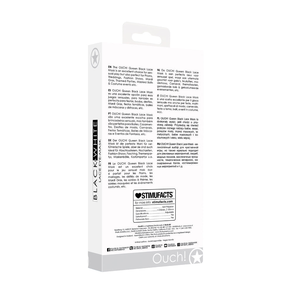 Shots Ouch Black & White Lace Eye Mask - Queen Black