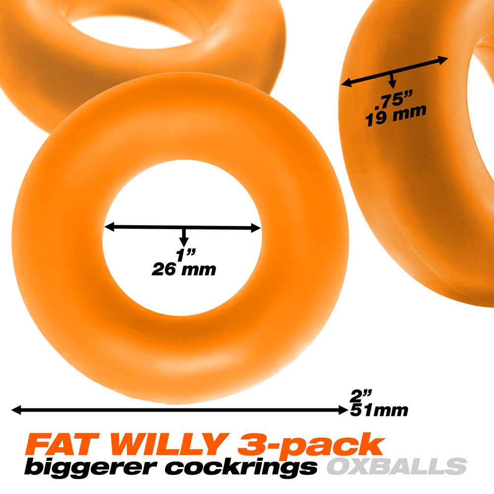 Oxballs Fat Willy 3 Pack Jumbo Cock Rings - Orange