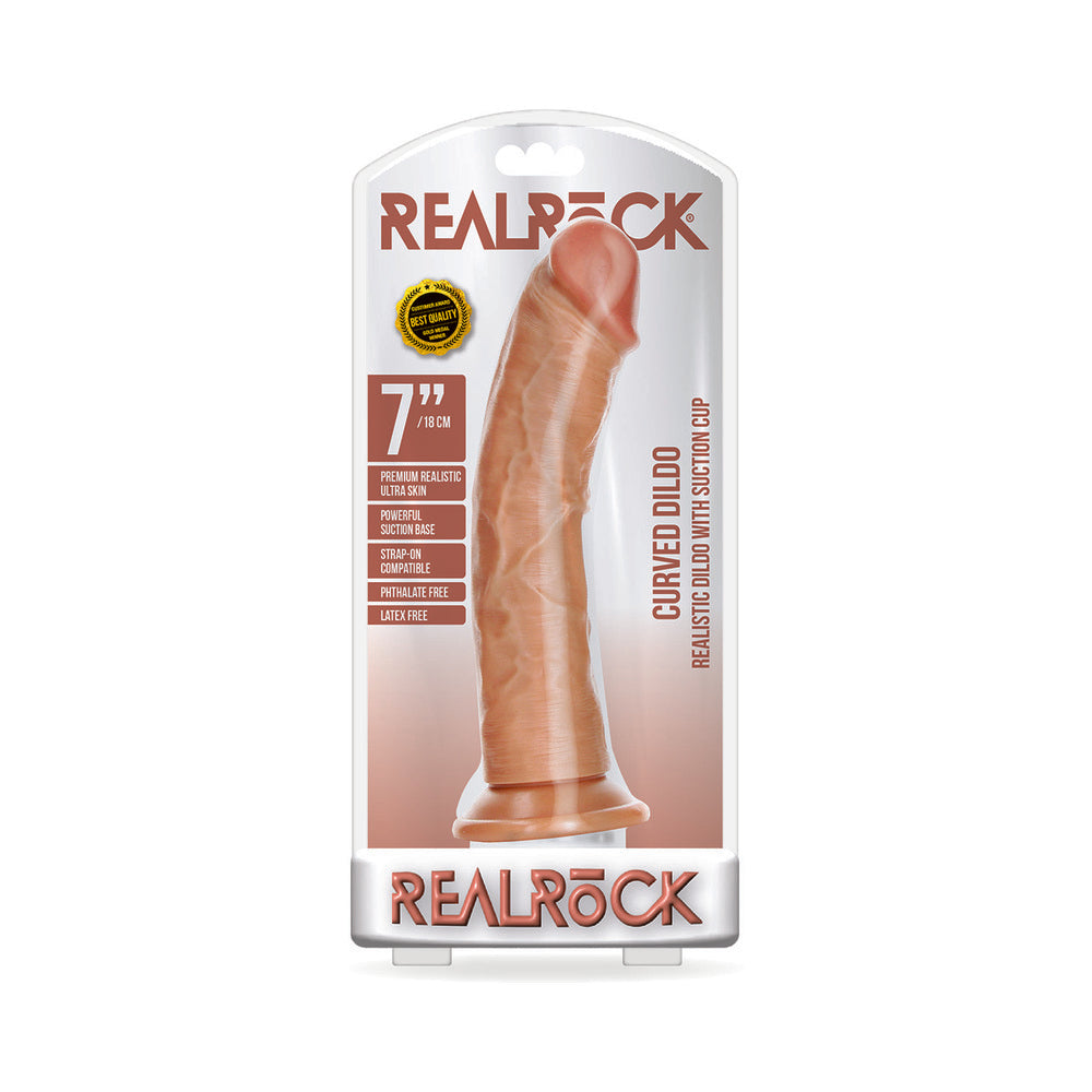 Shots RealRock Realistic 7" Curved Dildo - Tan