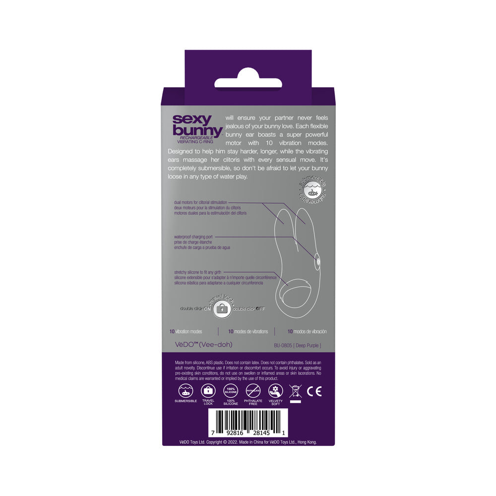 VeDO Sexy Bunny Rechargeable Ring - Deep Purple