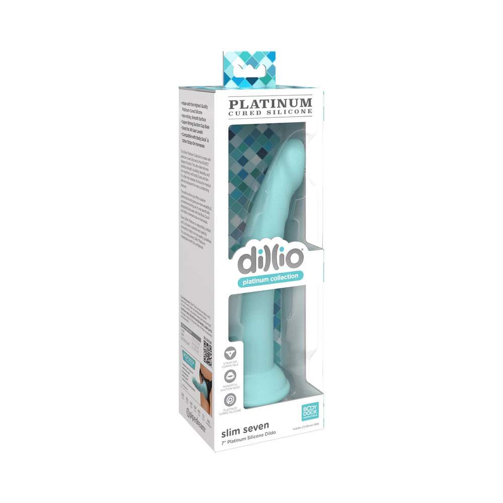 Dillio Platinum 7" Slim Seven Silicone Dildo - Teal