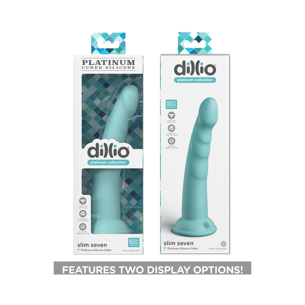 Dillio Platinum 7" Slim Seven Silicone Dildo - Teal