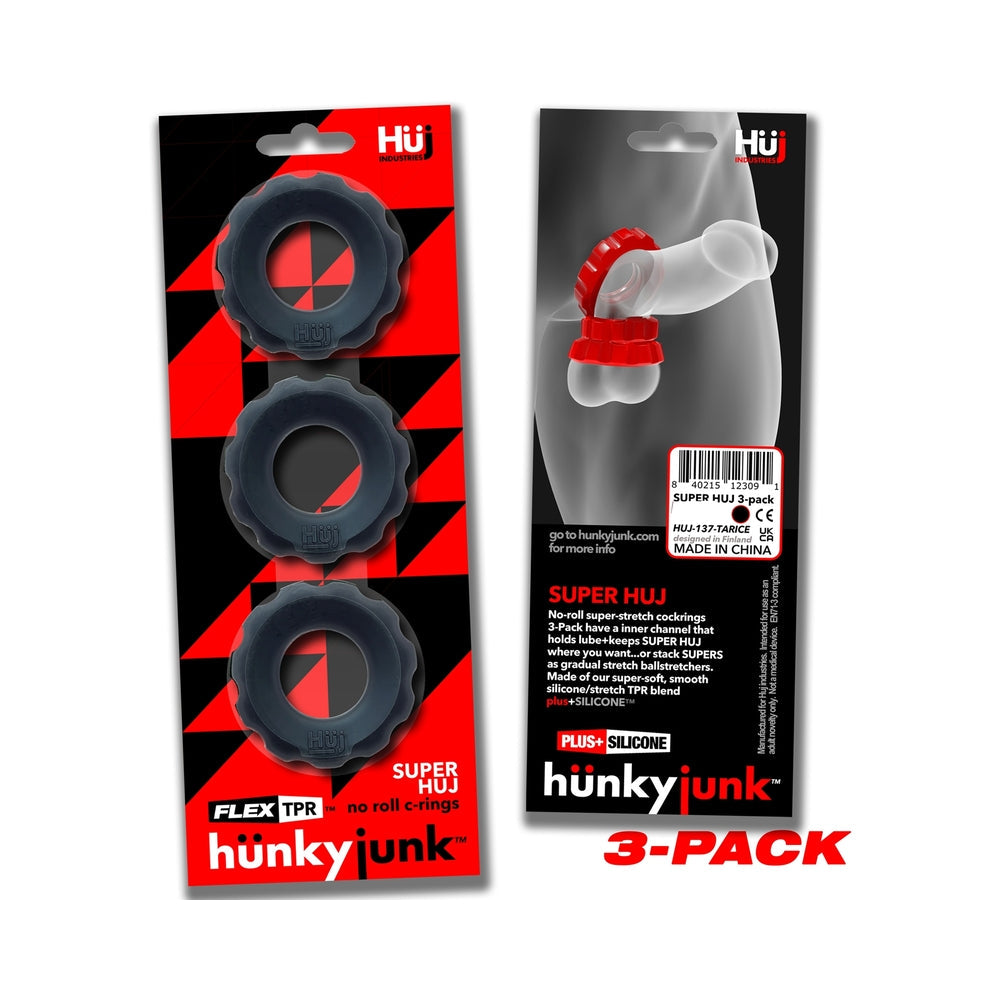Hunky Junk Super Huj 3 Pack Cockrings - Tar Ice