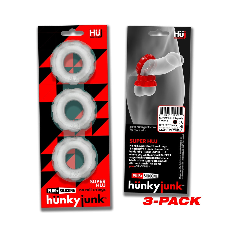 Hunky Junk Super Huj 3 Pack Cockrings - Clear Ice