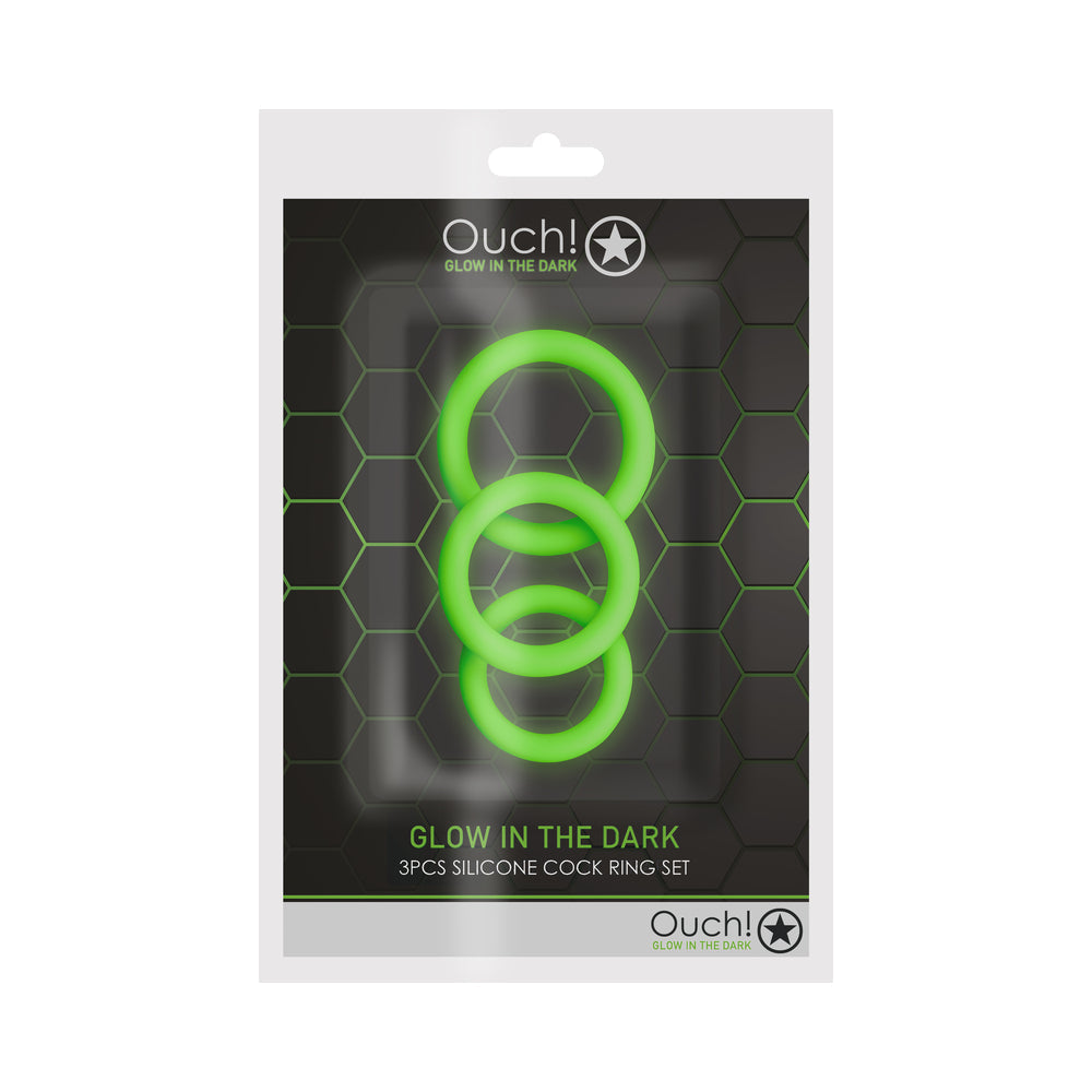 Ouch! Cock Ring Set 3pcs-Glow in the Dark